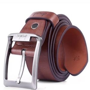 A dozen men's brown leather belts